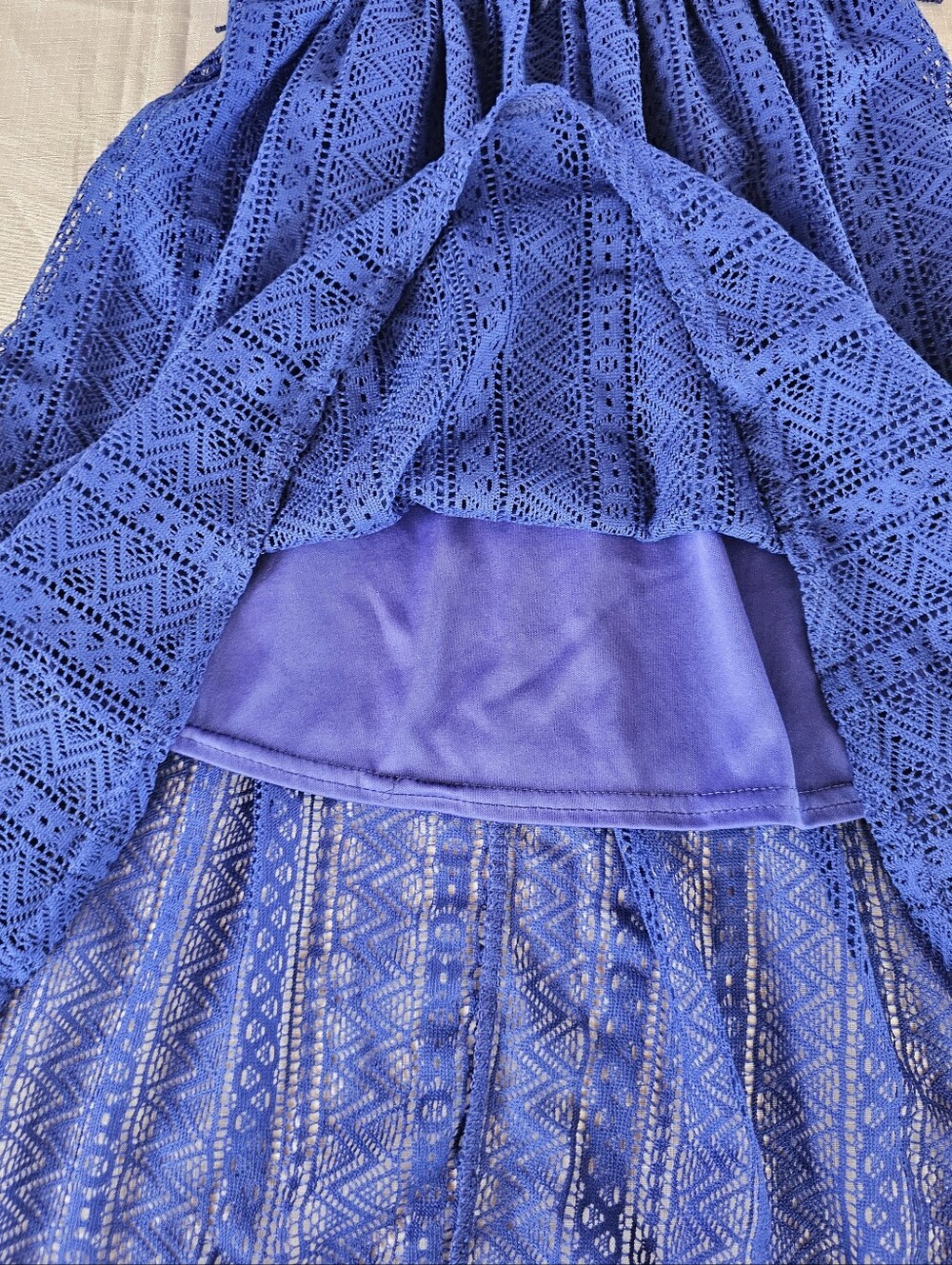 Bloome Girls Crochet Lace Lined Tiered Royal Blue Sleeveless Dress Girls Sz 10 - Picture 8 of 9